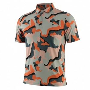 BAD BIRDIE Mens Golf Polo Shirt Size L Camo Orange Blue Short Sleeve Performance